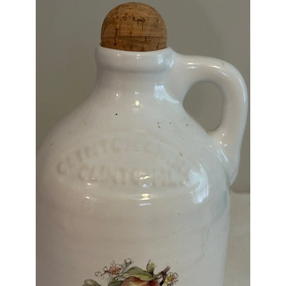 Clintonville Ceramic Whiskey Jug White Stoneware Fruit Decal Peach Berry Decor